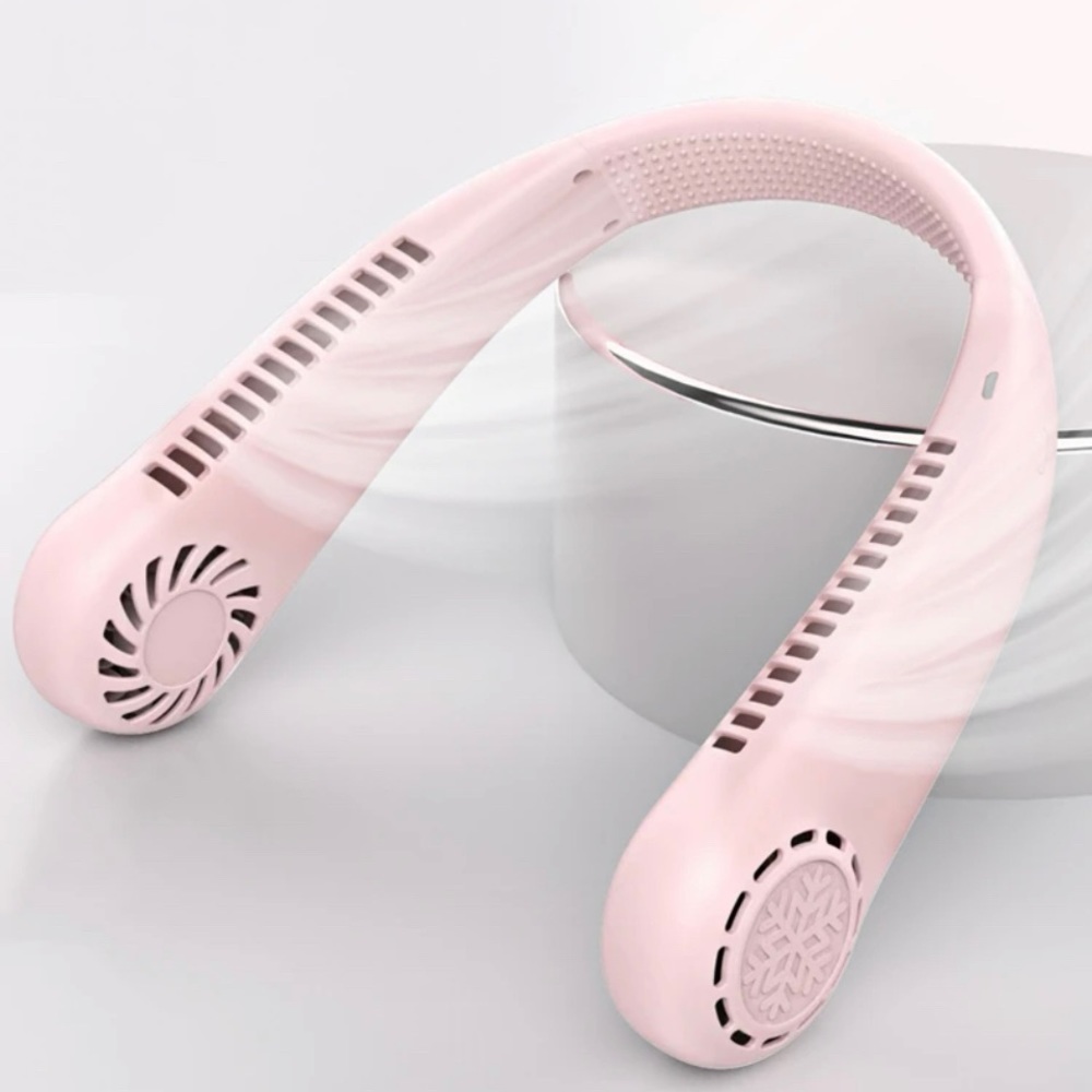 1pc ABS Portable Neck Fan, Modern Pink Rechargeable Hand-free Bladeles
